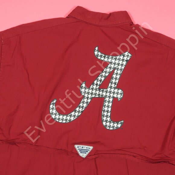 Columbia PFG Alabama Houndstooth Fishing Sport Shirt in Crimson Red Size Medium - Picture 1 of 8
